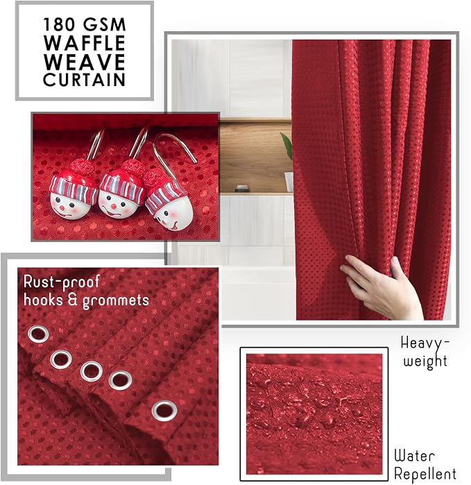Clara Clark Christmas Bathroom Accessory Set - 22PC, Complete Set + Bath Rugs, Modern, Red & White, Polyester - Image 7