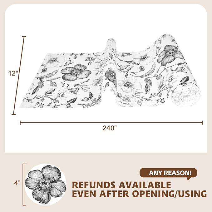 Drawer and Shelf Liner Black Flowers 23.6in x 30FT, Non Adhesive Anti-Slip - Image 2