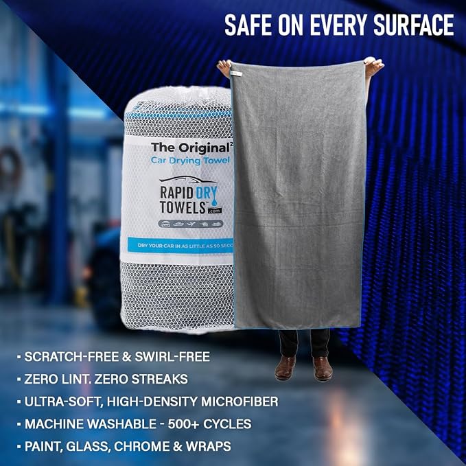 Rapid Dry Towels Original 2.0 Microfiber Car Drying Towel | 150 x 75cm | Extra Large Channel Weave Drying Cloth | Ultra Absorbent, Scratch-Free, Auto Detailing Towel for Cars SUVs Trucks & Boats - Image 6