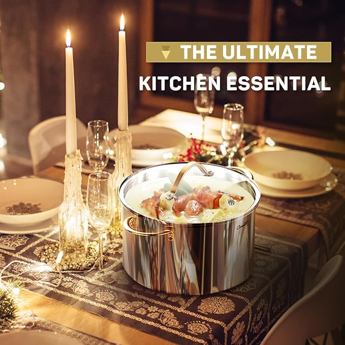 Ciwete Stock Pot 12 Quart, 18/10 Tri-Ply Stainless Steel Whole Clad Stock Pot with Lid, Seamless 12 QT Cooking Pot with Copper Handle, Healthy Stockpots, Induction, Gas, Oven and Dishwasher Safe - Image 7