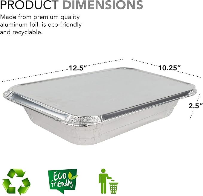 Stock Your Home Disposable Aluminum Pans with Lids 9x13 (25 Pans and 25 Lids), Food Containers for Baking, Cooking, Heating, Storing and Prepping - Image 2