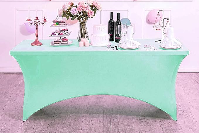 MDS® Pack of 5 Spandex Tablecloth 8FT Tight Fitted Stretch Table Cover – Washable Wrinkle-Free Reusable Elastic Patio Tablecloth for Wedding, Party, Banquet, Trade Show, Event Décor - Sea Green - Image 3