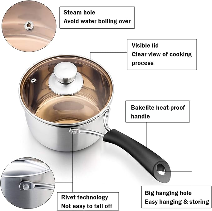 P&P CHEF 1 Quart Sauce Pan With Lid, Small Pot Saucepan, 1 Pc - Image 3