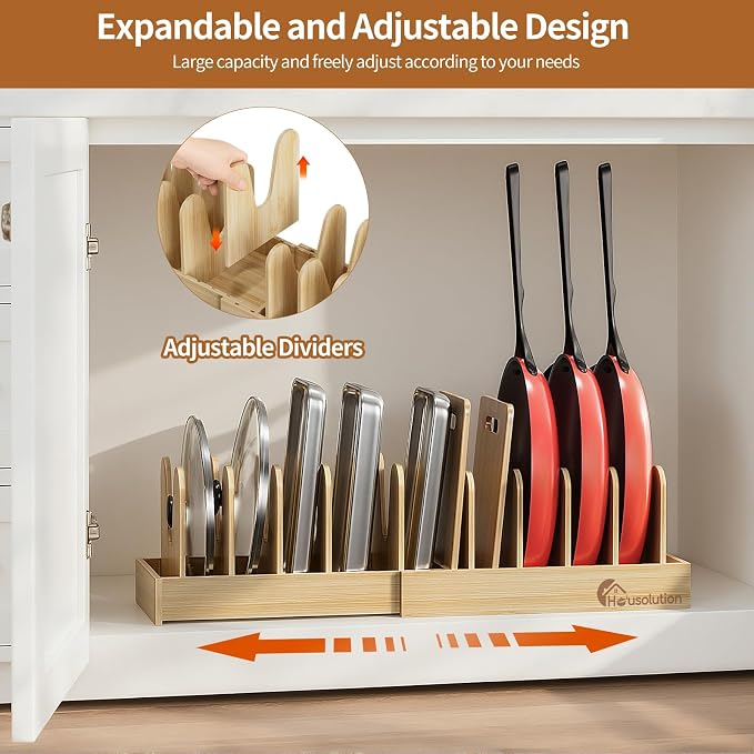 Housolution Bamboo Pot and Pan Lid Organizer Holder Storage Rack - Image 3