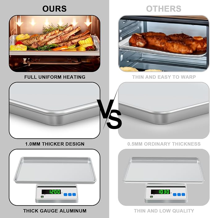 Half Sheet Pans with Rack Set, 13 Inch Commercial Quality Baking Sheet Pan Set, Natural Aluminum Cookie Sheet, Warp Resistant Nonstick Thick Cookie Tray Pans for Baking, Roasting - Image 3
