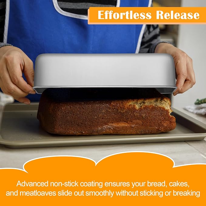 E-far Bread Loaf Pan, 12” x 5” Large Stainless Steel Loaf Pan | for Homemade Bread, Long Metal Bread Baking Mold for Banana Cake Meatloaf Sourdough Lasagna, Nontoxic & Dishwasher Safe - Image 7