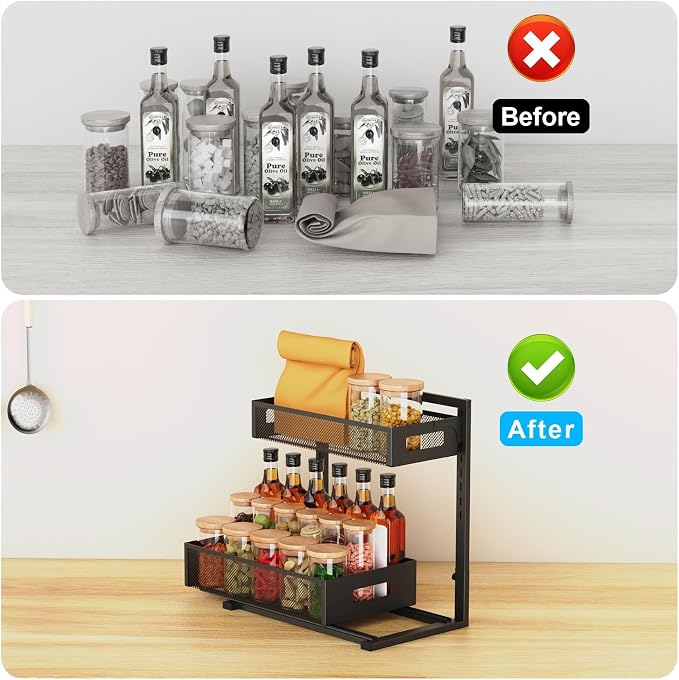 Petiza Under Sink Organizer Pull Out Cabinet Organizer Adjustable Height 2 Tier with Sliding Drawers Kitchen Bathroom Organizer and Storage(1pc) (Pack of 6) - Image 5