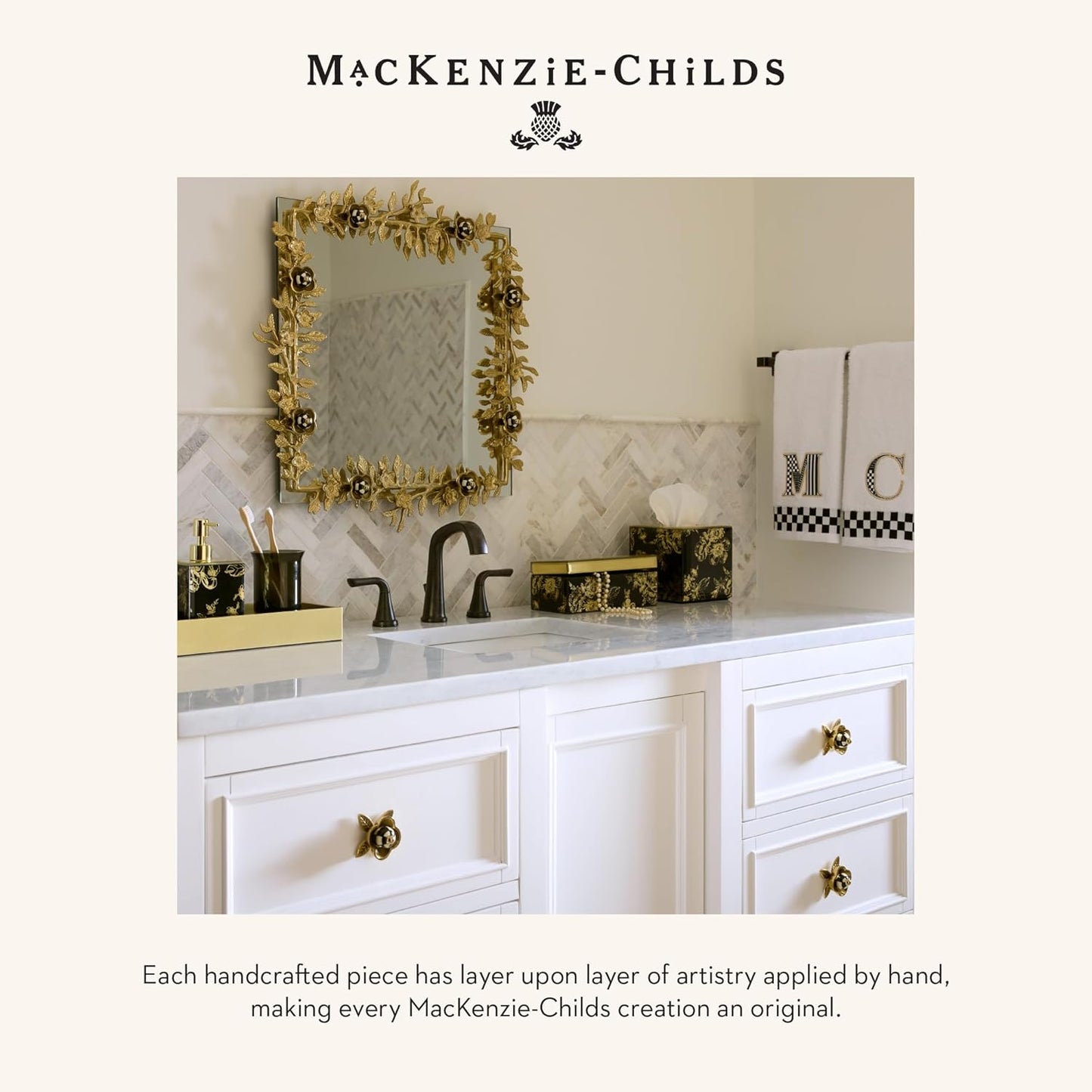 MACKENZIE-CHILDS Twilight Toile Vanity Tray with Handles, Rectangular Tray for Dresser and Home Decor