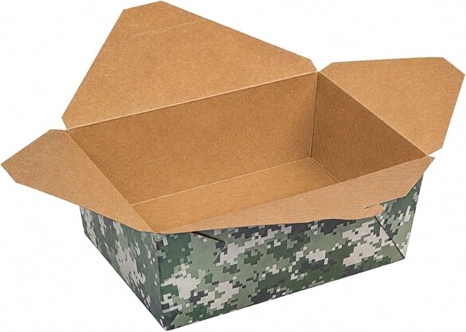 Restaurantware-Bio Tek 8.5 x 6.2 x 3.5 Inch Food Containers, 200 Durable Takeaway Boxes - Disposable, Sturdy, Camouflage Paper 98 Ounce Takeout Boxes, Rectangle, For Takeout And Delivery, Or Picnics - Image 2