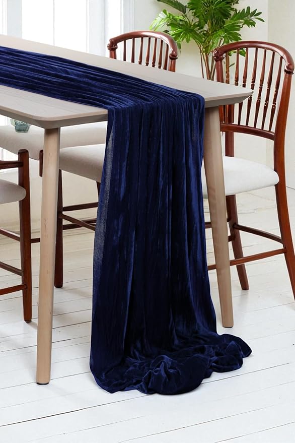 MDS® Pack of 6 | Navy Blue | Velvet Table Runner 20 x 120 Inches 10ft Long Luxurious Soft Romantic Wedding Runners for Party Reception Bridal Shower Birthday Banquets Dinner Table Decoration by MDS