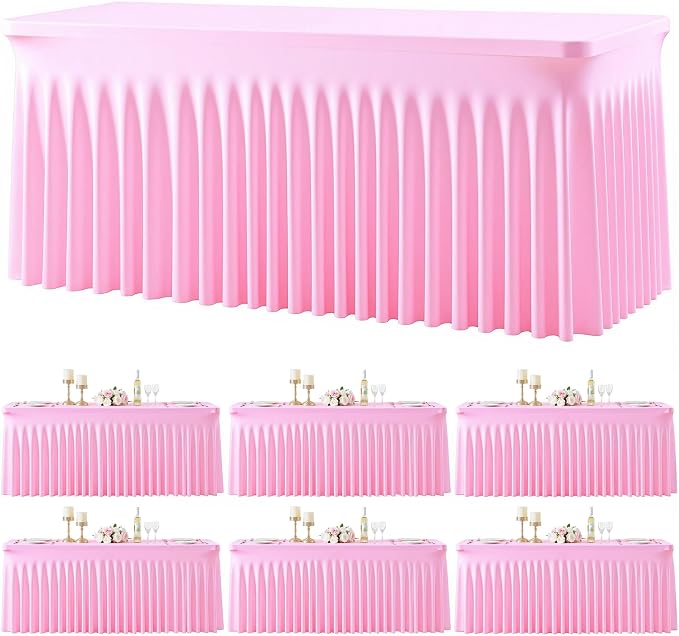 gogoparti 6 Pack Spandex Pink Fitted Table Cloth for 6ft Rectangle Tables Pink Stretch Tablecloth Table Covers Banquet Table Clothes Wrinkle Free Table Skirt for Parties Wedding by Gogoparti