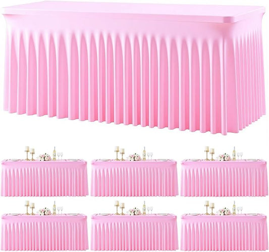 gogoparti 6 Pack Spandex Pink Fitted Table Cloth for 6ft Rectangle Tables Pink Stretch Tablecloth Table Covers Banquet Table Clothes Wrinkle Free Table Skirt for Parties Wedding by Gogoparti