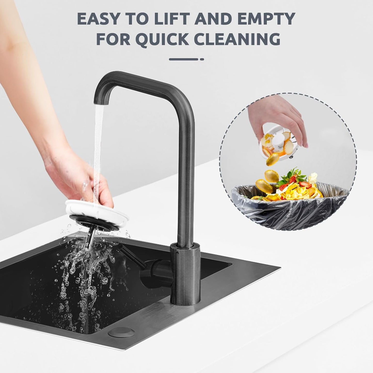 BOTEMY Garbage Disposal Strainer and Stopper with Decorative Flange - Fits 3.5 Inch Standard Drain Hole, Removable Sink Drain Strainer and Stopper, Durable ABS Material (White)