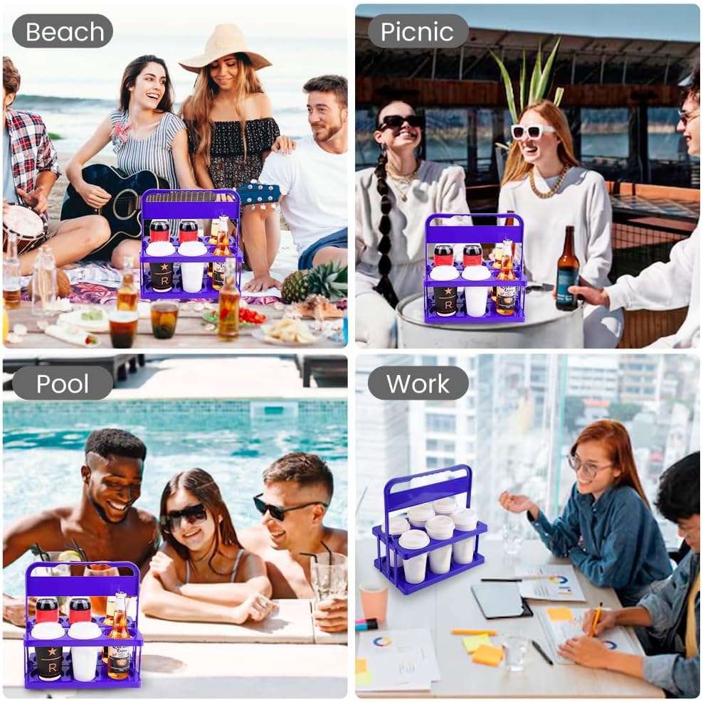 Reusable Drink Carrier with Handle for Doordash, Eats, Grubhub, Portable Cup/Coffee Holder Accessories for Delivery, Foldable Drinks Caddy with Tray, Car Durable Plastic Festive Bottle, Vacation