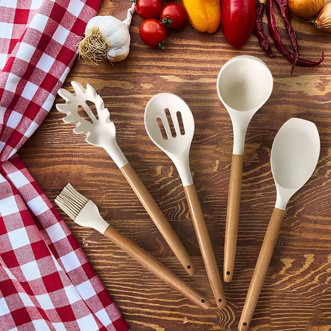 Cooking Utensils Set- 35 PCs Kitchen Utensils with Grater,Tongs, Spoon Spatula &Turner Made of Heat Resistant Food Grade Silicone and Wooden Handles Kitchen Gadgets Tools Set for Cookware - Image 4