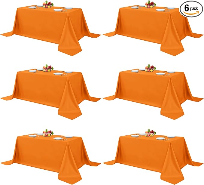 Fitable 6 Pack Orange Tablecloths 90x156 Inch for 8 Foot Rectangle Tables by Fitable