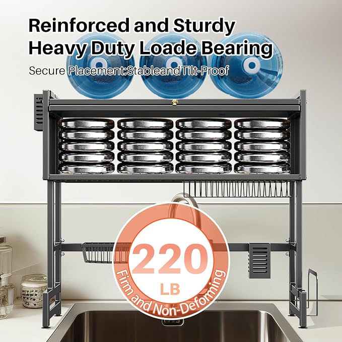 Over The Sink Dish Drainer Drying Rack 3 Tiers with Cover, Keep Kitchen Sink Shlef Organized Space-Saving Dish Drying Rack, Large Stainless Steel Sink Dish Rack for Dishes, Bowls, Cutlery (37.4"w) - Image 8