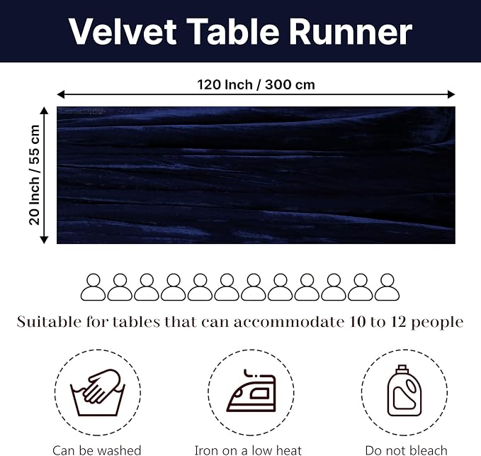 MDS® Pack of 25 | Navy Blue | Velvet Table Runner 20 x 120 Inches 10ft Long Luxurious Soft Romantic Wedding Runners for Party Reception Bridal Shower Birthday Banquets Dinner Table Decoration - Image 2