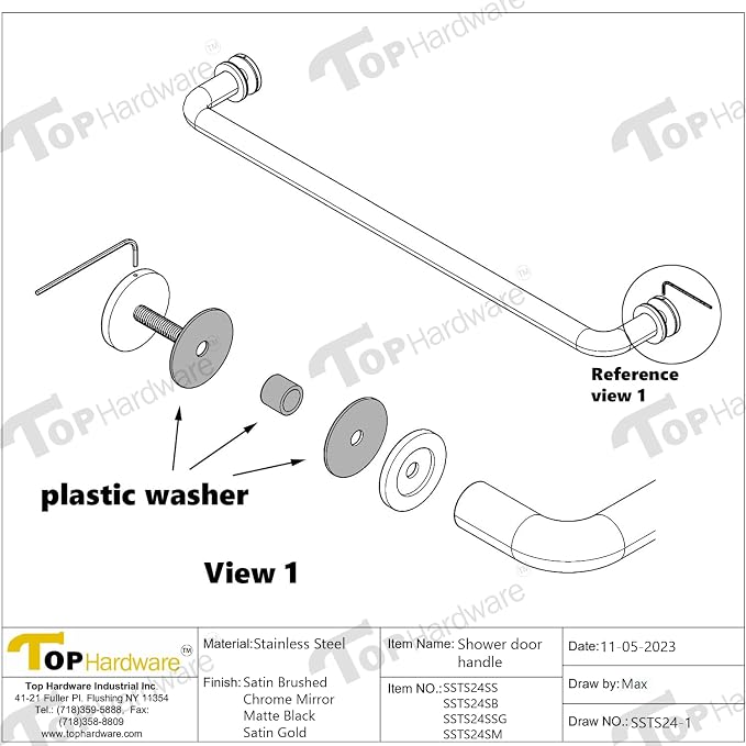 Stainless Steel 304 Grade 24" inch Shower Glass Door Single Side Round Shape Towel Bar Handle for 1/4~3/4" Thickness Glass (SSTS24) (Satin Gold) - Image 4