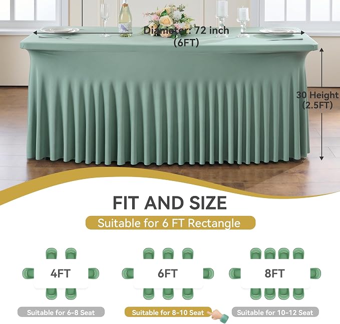Spandex Tablecloth 6FT Rectangle Table Cover 4 Pcs Dusty Green Wrinkle-Free - Image 6