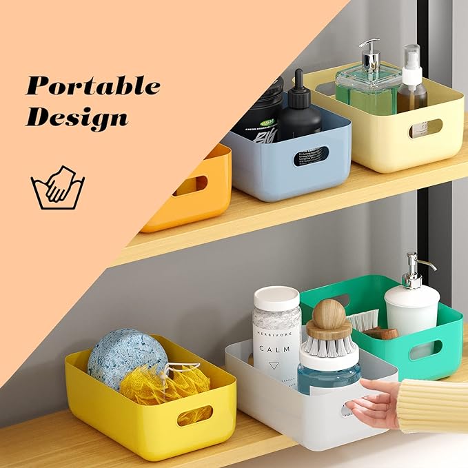 OWill 12 PCS Plastic Storage Bins and Baskets for Efficient Home Classroom Organization Small Containers in Multicolour for Kitchen, Cupboard box, and Bathroom Organizer on Shelves and Tubs - Image 4
