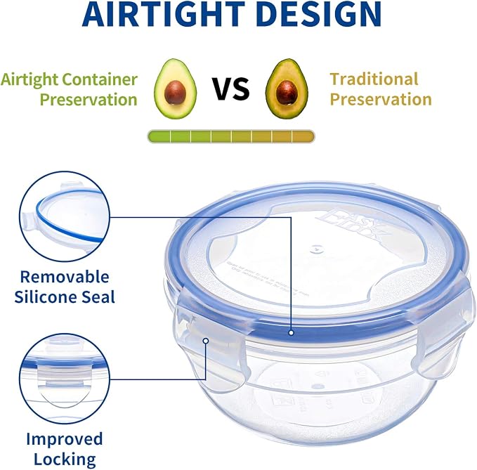 KIGI Round Food Storage Containers, 1.25 cup 10 oz, 6 Pack 12-Piece | Leak-Proof & Airtight, Small Plastic Bowls with 4-Sided Locking Lids for Snacks, Meal Prep and Lunch, BPA-Free, Freezer Safe - Image 4