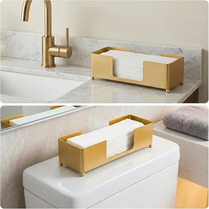 MyGift Gold Paper Towel Holder, Toilet Paper Towel Dispenser for Bathroom, C fold Paper Towel Holder Countertop for Commercial & Home Use, Modern Brass Finish Metal - Image 2