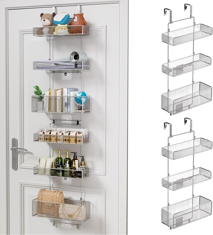 HapiRm Over Door Organizer Storage - Separable Door Organizer Hanging with 6 Metal Large Capacity Baskets for Bathroom Bedroom Kitchen Pantry Closet (Silver) by HapiRm