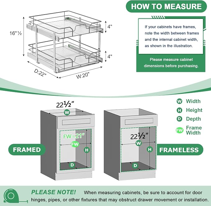 2-Tier Pull Out Cabinet Organizer (20" W x 22" D) - Image 3