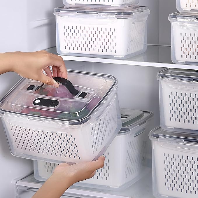 5 Pack Large Fruit Storage Containers for Fridge with vent holes and handle，Airtight Food Storage Containers Keep Fruits, Vegetables, Berry, Meat Fresh longer,BPA-free Fridge Storage Container - Image 4