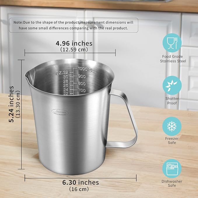 Measuring Cup, [Upgraded, 3 Measurement Scales, Including Cup Scale, ML Scale, Ounce Scale], Newness Stainless Steel Measuring Cup with Marking with Handle, 32 Ounces (1.0 Liter, 4 Cup) - Image 4