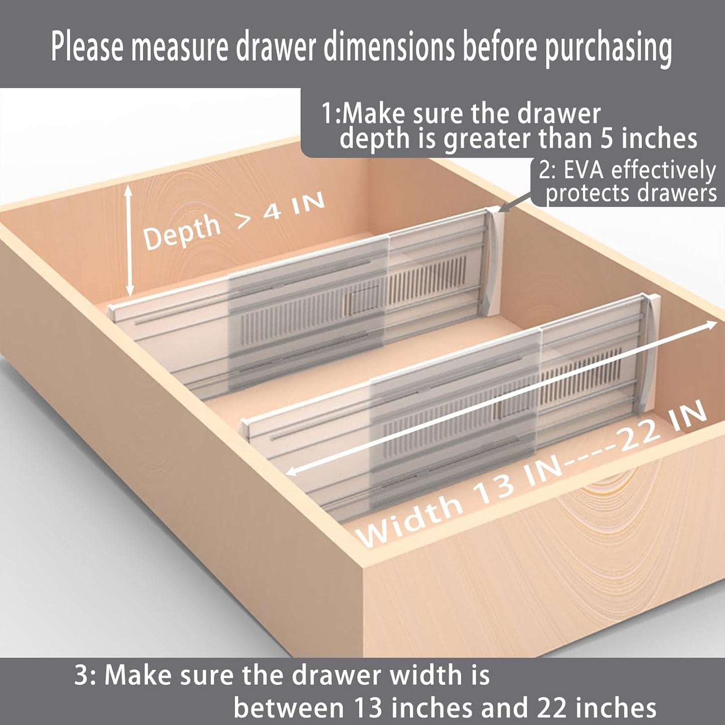 8 Pack Adjustable Drawer Dividers for Clothes,4" High Expandable From 13-22" Clear Drawer Organizers, PET Plastic Separators for Dresser/Bedroom/Bathroom/Kitchen/Office Storage