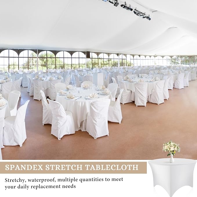 Preboun 8 Pack 72 Inch/ 6 FT Spandex Round Tablecloth White Fitted - Image 3