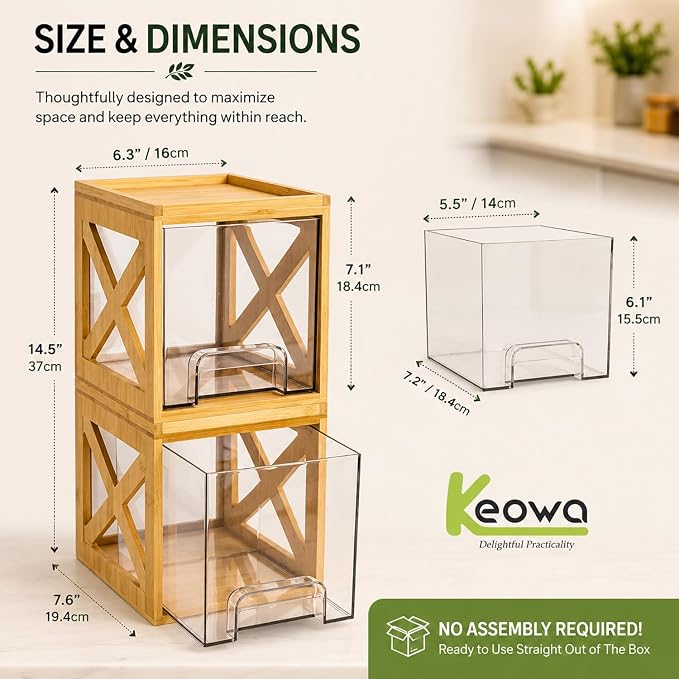 Bamboo Snack & Pantry Organizer, Stackable Pull-Out Drawers, 2 Pack - Image 3