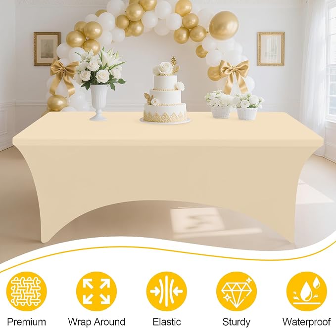Smiry 2 Pack Spandex Table Cloth 6FT, Elastic Fitted Champagne Tablecloth - Image 2