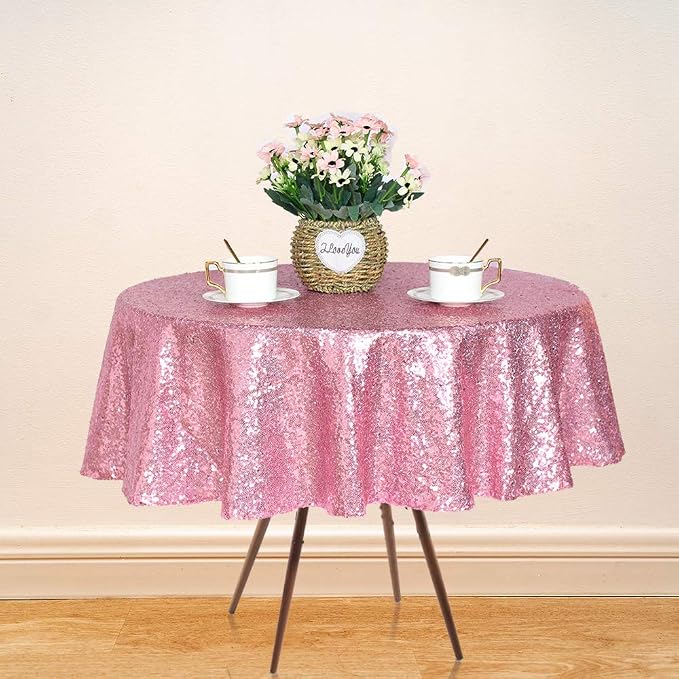 JYFLZQ Pink Sequin Tablecloth, Glitter Party Table Cover 50 Inch Round - Image 7