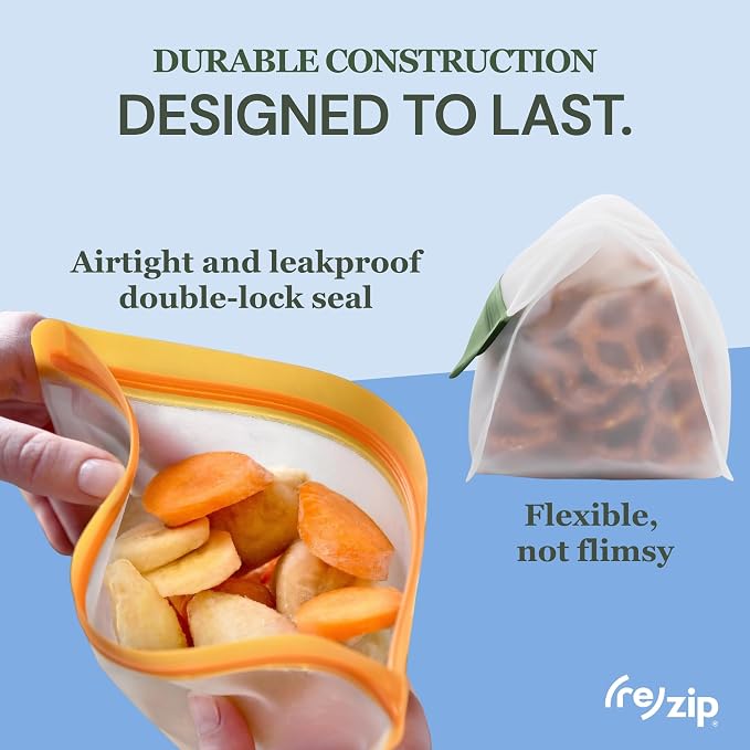 (re)zip Reusable Gallon Freezer Food Storage Bags, Leakproof, 4-Pack, Clear | Food-grade, BPA-free, freezer-safe, airtight. Holds 128 oz for food storage, meal prep, marinates & on-the-go use. - Image 5