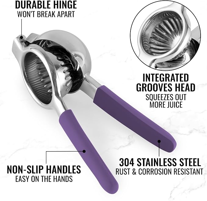Zulay Kitchen Lemon Squeezer Stainless Steel with Premium Heavy Duty Solid Metal Squeezer Bowl and Food Grade Silicone Handles - Large Manual Citrus Press Juicer and SS Lime Squeezer (Purple) - Image 2