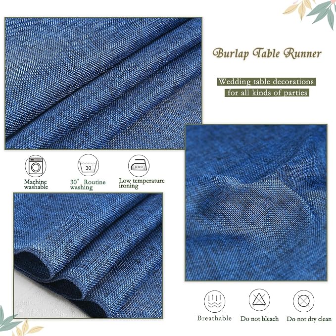 Blue Table Runner Burlap Roll Navy Farmhouse Table Linens 2 Pack 13x84 Inch - Image 6