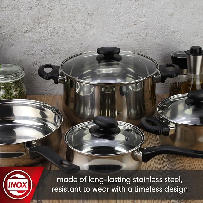 MAGEFESA Deliss 7-Piece Stainless Steel Cookware Set – Includes 2 Stockpots, Saucepan & Deep Sauté Pan – Induction Compatible, All Stovetops, Dishwasher Safe - Image 3