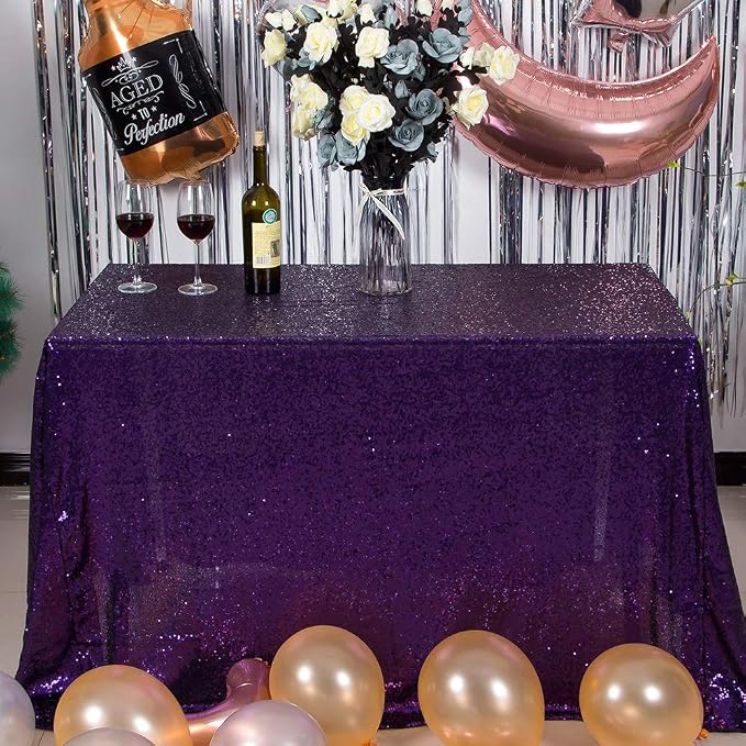 JYFLZQ Purple Sequin Tablecloth, Glitter Table Cover 90x132 Inch Rectangle - Image 3