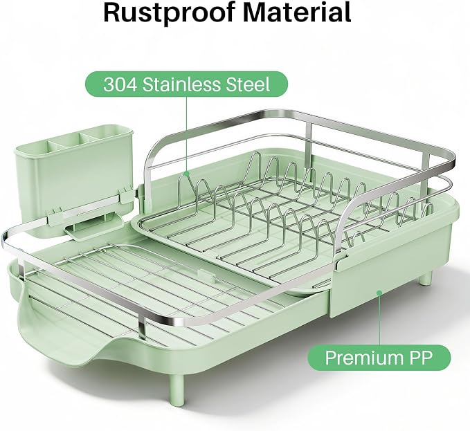 SNTD Expandable Dish Drying Rack for Kitchen Counter, 15.2-22.1 in, Green - Image 5