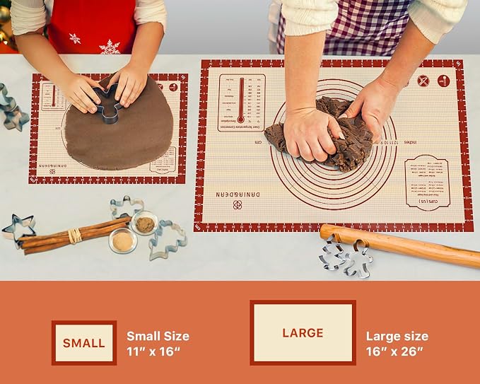 DANIA & DEAN 2 Pack 26"x16" & 11"x16" Extra Thick Silicone Baking Mat Set | Non-Slip & Non-Stick Mat with Measurements, for Pastry, Dough Rolling, Pizza, Sourdough, Counter & Reusable Oven Baking Sheet - Image 8