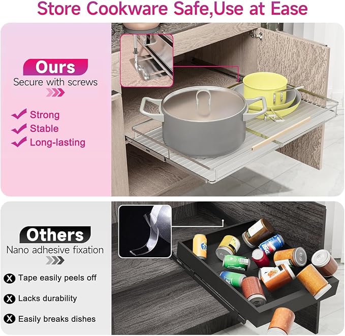 Pull Out Shelves for Kitchen Cabinet, 17.1~28" W x 22.5" D, 2PACK - Image 3