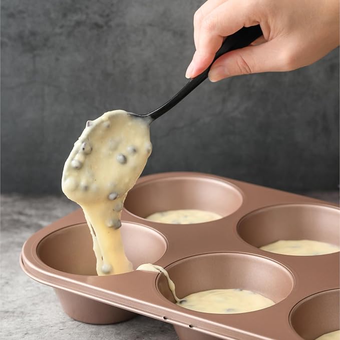 HAPPIELS 6 Cup Jumbo Muffin Pan Nonstick, PFOA & BPA Free | | Non-Toxic - High Carbon Steel - Gold - Large Cupcake Tin for Oven Baking - Image 3