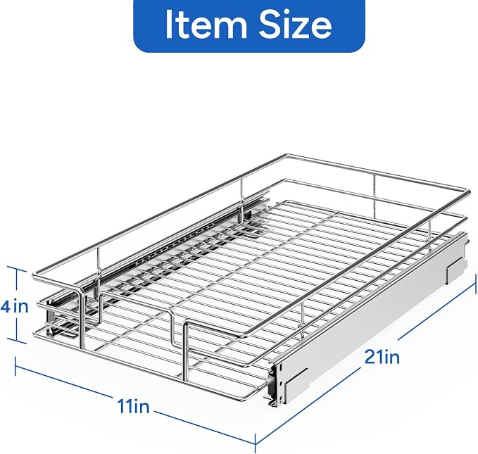 ROOMTEC Pull Out Cabinet Organizer, Cabinet Pull Out Shelves 11" W x 21" D, Heavy Duty Cabinet Drawers Slide Out Kitchen Cabinet Organizers Storage Shelf - Image 3