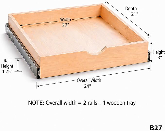 COUVER Birch Wood Pull-Out Cabinet Organizer - Soft Close Slide-Out Drawer for Kitchen & Bathroom, DIY Non-Assembled Wooden Under Sink Storage, Bottom-Mounted Side-Mounted, 24 inch - Image 3