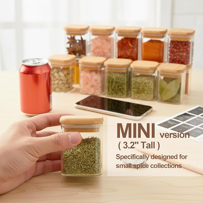 ComSaf Spice Jars 4oz 16 Pack, Seasoning Containers with labels 54 Labels | Small Glass Jars, Bamboo Lid with Silicone Seal, Kitchen Spice Drawer Organizer, Loose Tea,Herbs,Powders,Salt,Chili, BPA Free - Image 3