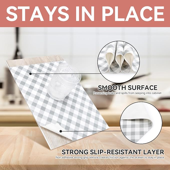 Shelf and Drawer Liner,Non-Adhesive Non Slip 12 Inch x 10 Feet Plaid Gray - Image 3