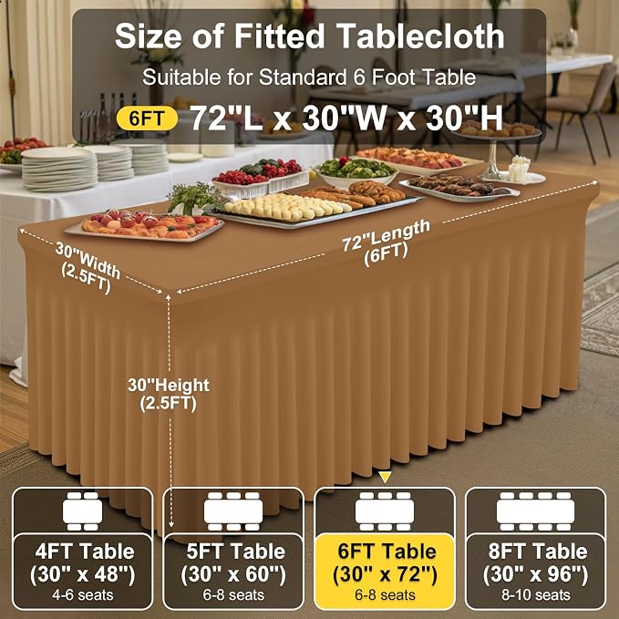 Smiry 2 Pack Spandex Elastic Fitted Table Cloth Skirt for 6FT Table - Image 5